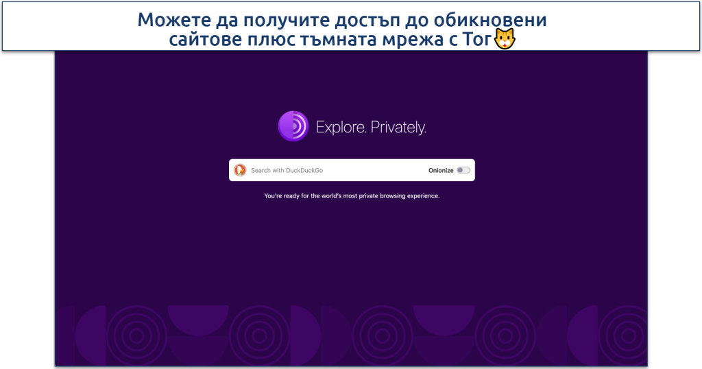 Screenshot of the Tor Browser homepage